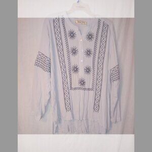 (O) Sheryl Crow Long Sleeve Hi Low Hem South Western Print Blouse 2X